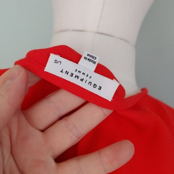 Equipment Carmine Red Bonnie Dress Keyhole Long Sleeve Shift Large - Picture 9 of 9